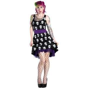  Rockabilly Sugar Skull print with purple tulle Party Dress 