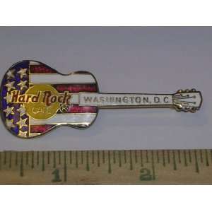 Hard Rock Cafe Guitar Pin, Washington Red, White, Blue Flagged Gold 