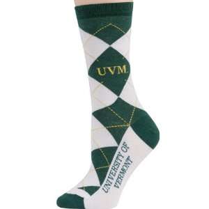  Vermont Catamounts Ladies White Green Argyle Socks: Sports 