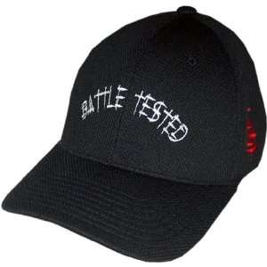 Battle Tested Logo Black Flex Fit Pique Mesh Hat: Sports 