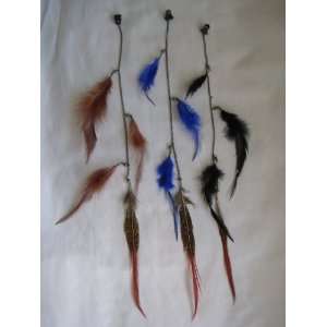 Feather Hair Extension Clip Ins with Chain 3 Set Different Color (Blue 