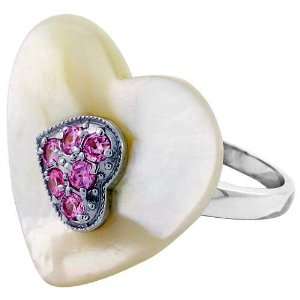  Heart shaped Mother of Pearl Ring in Solid Sterling Silver 