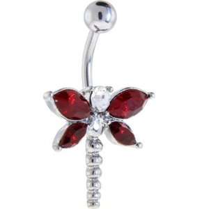  Ruby Red Winged Dragonfly Belly Ring: Jewelry