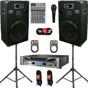   15 Speakers, Mixer, Mic, Stands and Cables DJ Set New CROWN1500CSET3