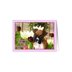  Happy 109th Birthday Boxer puppy in Tulips Card: Toys 