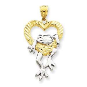  14k and Rhodium D/C Frog in Heart Pendant: Jewelry