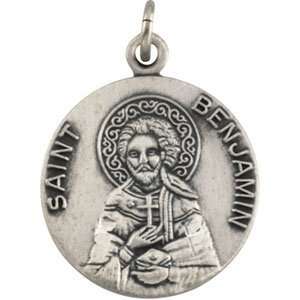   Silver 18.00 MM St. Benjamin Medal With 18.00 Inch Chain Jewelry
