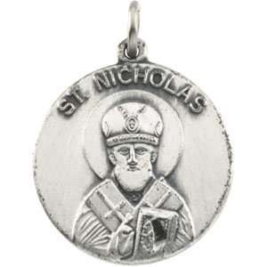   Silver 18.00 MM St. Nicholas Medal With 18.00 Inch Chain Jewelry