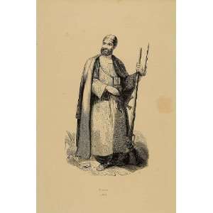  1843 Engraving Costume Douran Man Soldier Warrior Gun 