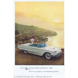 1959 Ford Thunderbird Parked on Cliff at Sunset Vintage Ad 