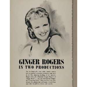 1939 Ad RKO Ginger Rogers Musical Film Star Portrait   Original 