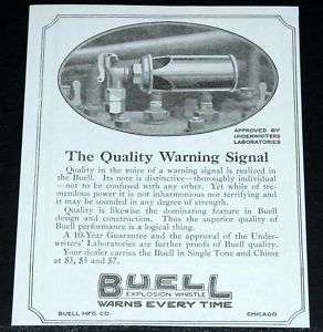 1921 OLD MAGAZINE PRINT AD, BUELL, EXPLOSION WHISTLE FOR AUTOS  