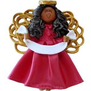  3924 Angel with Banner: Red Gown African American Ornament 