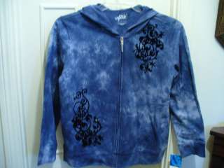 STYLE & CO SPORT BLUE INK TIE DYE ZIP FRONT HOODIE SZ PETITE LARGE NEW 