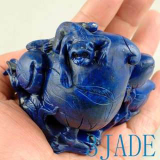 Genuine Lapis Lazuli Carving/Sculpture Monkey & Peach  