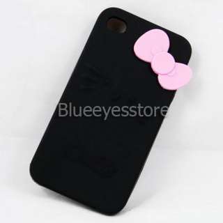 Black Cute HelloKitty Bowknot Soft Silicone Back Skin Cover Case For 