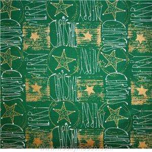   Quilt SEASONS GREETING Christmas Green Gold STARS Fabric 1/2 YD  