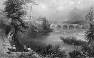 Scotland COLDSTREAM BRIDGE.Tweed. Antique Print.c.1840  