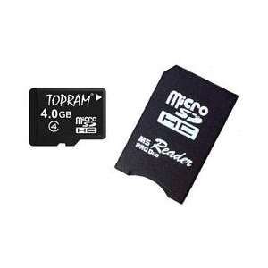 TOPRAM 4GB 4G microSD microSDHC Card Class 4 with Memory Stick Pro Duo 