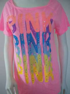 NWT VICTORIA SECRET PINK BLING TEE W/ CRYSTALS L, M & S  