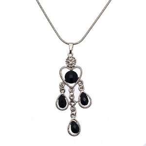  Yarrow Silver Black Crystal Pendant Necklace: Jewelry
