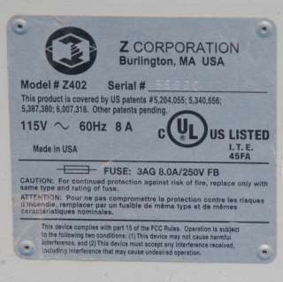 ZCorp Z402 3D Rapid Prototype Printers, Depowdering Stations, ZW4 