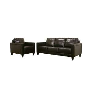  Arianna Dark Brown Leather Sofa and Chair Set: Home 