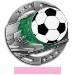   Awards Custom Soccer Color Medals M 545S SILVER MEDAL/PINK RIBBON 2.75