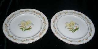 PALE YELLOW WHITE LILIES, BROWN & GREEN LEAVES WHITE PORCELAIN WITH A 