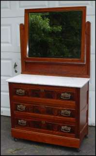 Antique Marble Top Dresser Chest Beveled Mirror Oak  
