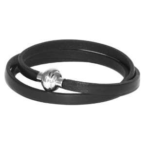  Black Leather Wrap Stainless Steel Magnetic Clasp Bracelet 
