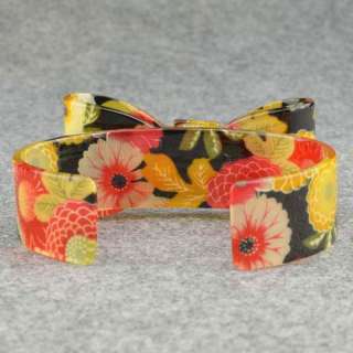 Bowknot Flower Lucite Resin Free Ship Open Ended Cuff Bangle Bracelet 