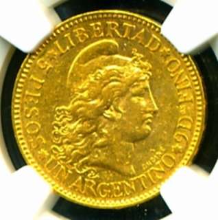 1888 ARGENTINA LIBERTAD GOLD COIN 5 PESOS NGC CERTIFIED GENUINE 