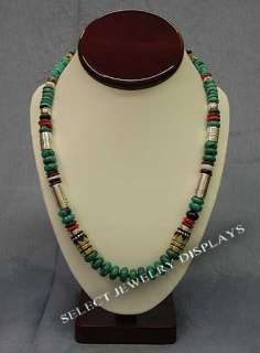 White Leather Rosewood Necklace Display Jewelry 10 H  