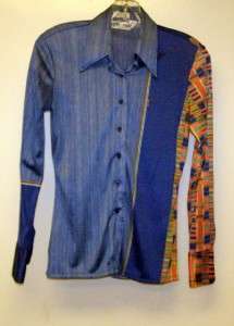 1970s Ladies NIK NIK Blue Disco Shirt 7/8  