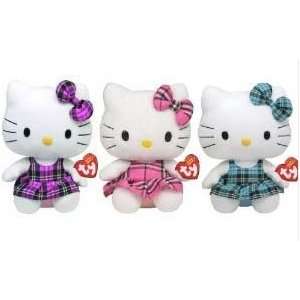  TY Beanie Babies Hello Kitty Plaid Tartan Dress Set of 3 