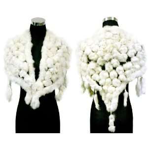   Balls Triangle Shawl Shrug Scarf Wrap  White/Ivory 