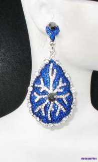 Royal Blue Crystal Drag Queen Bridal Pageant Prom Chandelier Earrings 