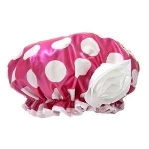  Bella Il Fiore Bath Diva Shower Cap Hot Pink Polka Dot 