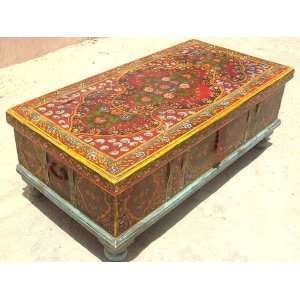  Solid Wood Rare Hand Painted Ethnic Storage Trunk Toy 