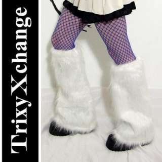 White SKINNY Short Furry Fluffies Fur Leg Warmers Boot Covers Gogo 