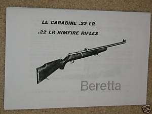 Beretta .22LR Rimfire Rifle User & Illstrd Part Manual  