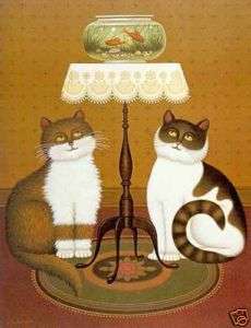   Charles Wysocki SHALL WE Cat Feline Kitten Fishbowl RARE Art*  