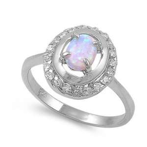  Sterling Silver Ring in Lab Opal   White Opal, Clear CZ   Ring 