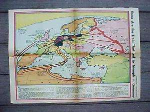 1945 GERMANY MAP *Los Angeles Times* WW11~London/Berlin  