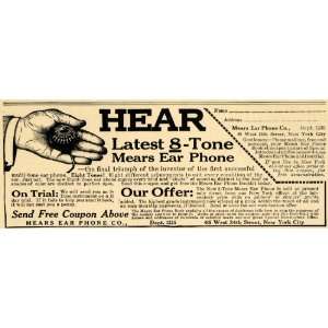   Ad Mears Ear Phone Hearing Aid Eight Tones Adjust   Original Print Ad