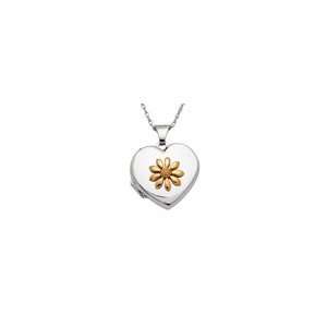  ZALES Flower Heart Locket in Sterling Silver and 10K Gold 