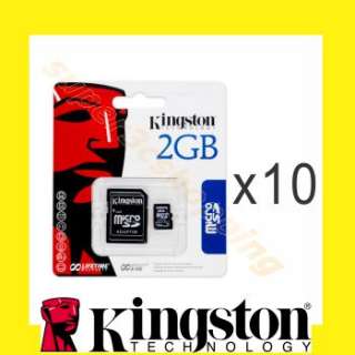 Lot of 10 Kingston 2GB Micro SD TF Memory Card SDC/2GB with Adapter 