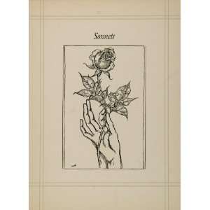  1936 Willy Pogany Hand Rose Sonnets B/W Drawing Print 