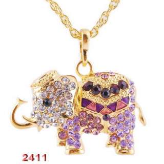 5p Elephant 30*48MM Czech Rhinestone Crystal Enamel Golden Pendant 